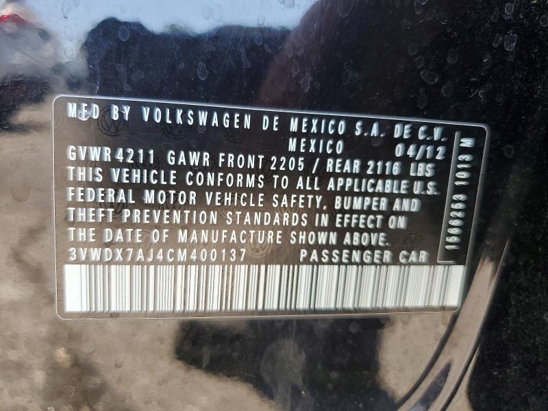 Продажа на аукционе авто 2012 Volkswagen Jetta, vin: 3VWDX7AJ4CM400137, номер лота: 65887466