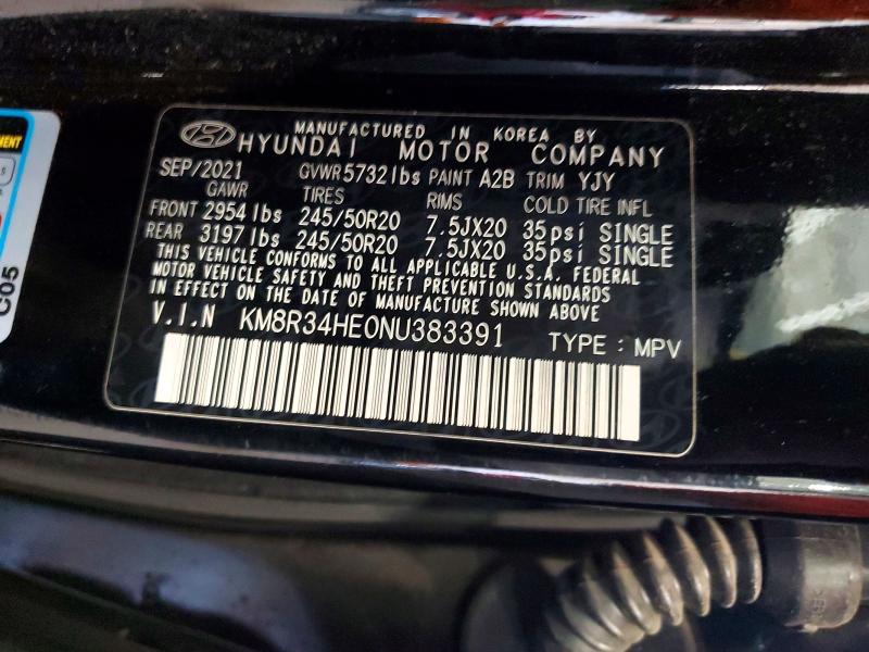 65485116 :رقم المزاد ، KM8R34HE0NU383391 vin ، 2022 Hyundai Palisade مزاد بيع