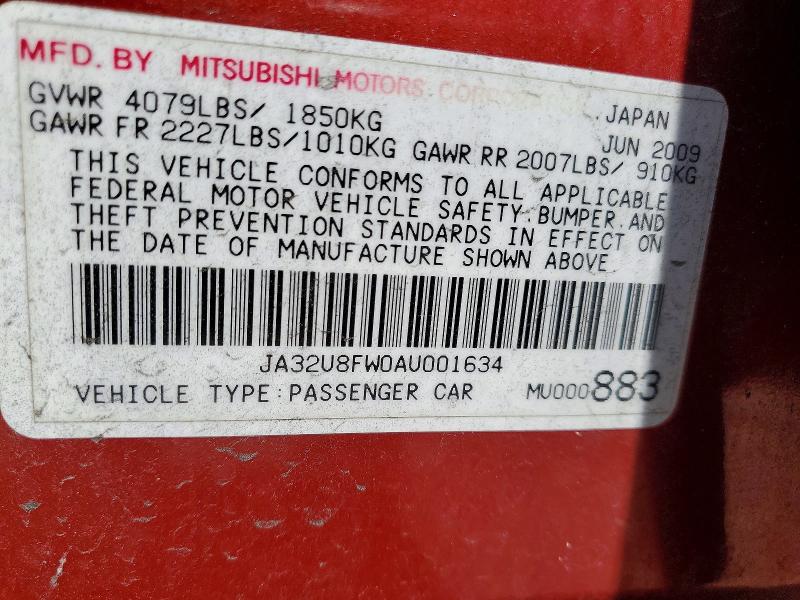64155416 :رقم المزاد ، JA32U8FW0AU001634 vin ، 2010 Mitsubishi Lancer مزاد بيع