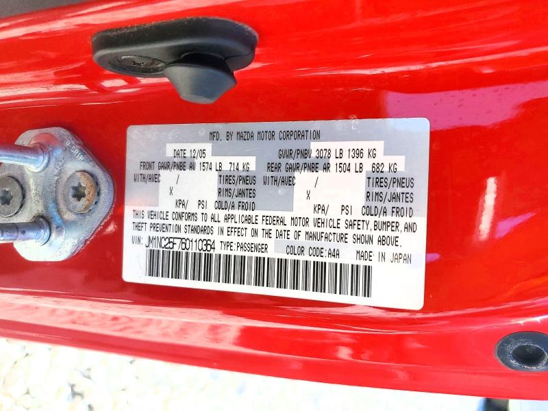 Продаж на аукціоні авто 2006 Mazda Mx-5 Miata, vin: JM1NC25F760110364, номер лоту: 65488456