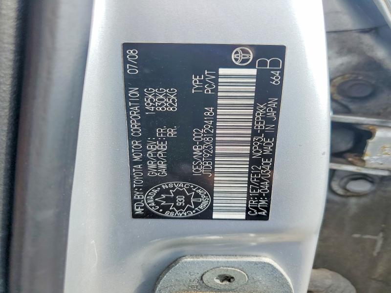 Продаж на аукціоні авто 2008 Toyota Yaris, vin: JTDBT923X81294184, номер лоту: 65677126