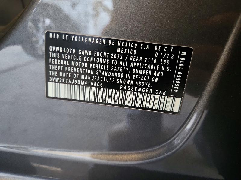 2013 Volkswagen Jetta მანქანა იყიდება აუქციონზე, vin: 3VW2K7AJ9DM415806, აუქციონის ნომერი: 63757206