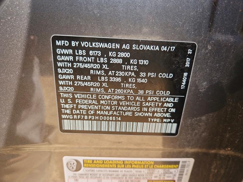 Продаж на аукціоні авто 2017 Volkswagen Touareg, vin: WVGRF7BP3HD006514, номер лоту: 66830196
