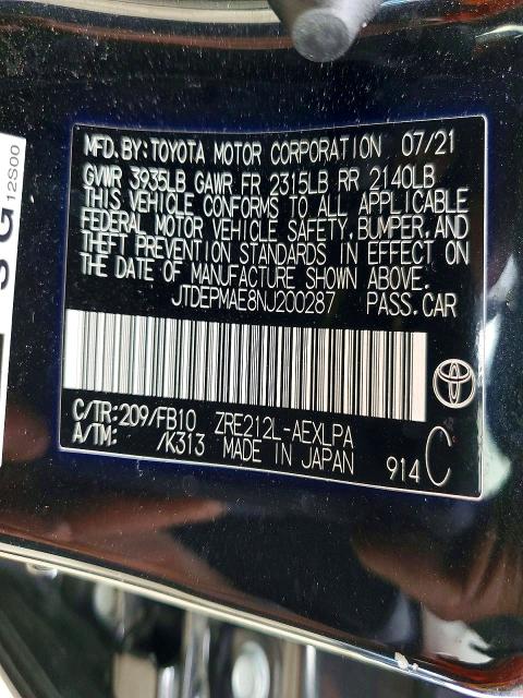 65080716 :رقم المزاد ، JTDEPMAE8NJ200287 vin ، 2022 Toyota Corolla مزاد بيع