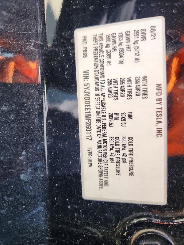2021 Tesla Model  Y მანქანა იყიდება აუქციონზე, vin: 5YJYGDEE1MF260117, აუქციონის ნომერი: 64493506