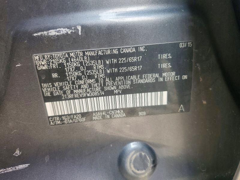 63192756 :رقم المزاد ، 2T3RFREV9FW308514 vin ، 2015 Toyota Rav4 مزاد بيع