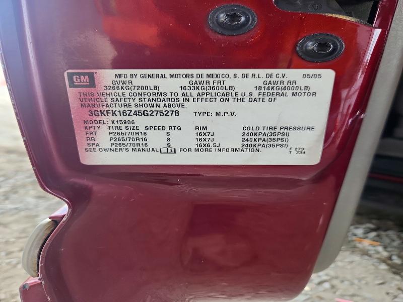 Aukcja sprzedaży 2005 Gmc Yukon Xl, vin: 3GKFK16Z45G275278, numer aukcji: 65131596