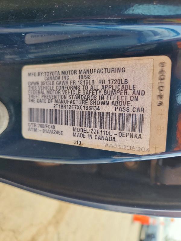 Aukcja sprzedaży 1999 Toyota Corolla, vin: 2T1BR12E7XC136834, numer aukcji: 63577986