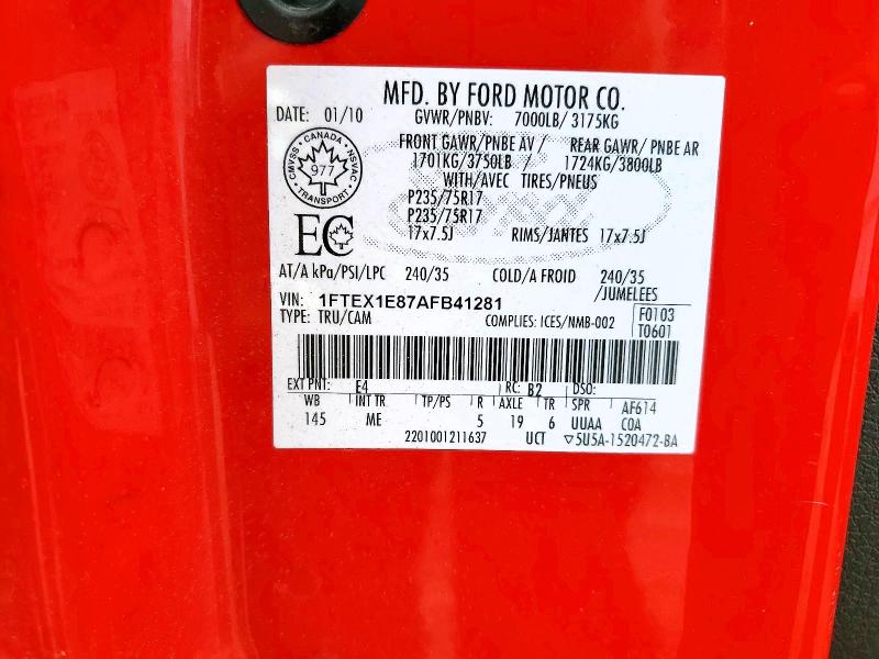 Продаж на аукціоні авто 2010 Ford F150, vin: 1FTEX1E87AFB41281, номер лоту: 65200276