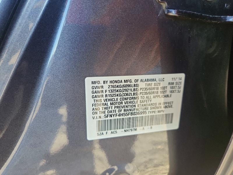 Auction sale of the 2015 Honda Pilot, vin: 5FNYF4H55FB036995, lot number: 65695446