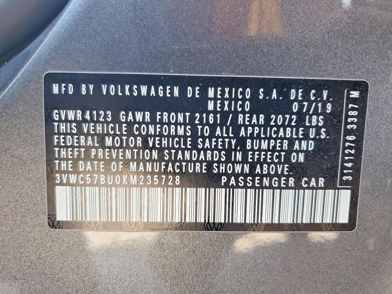 Aukcja sprzedaży 2019 Volkswagen Jetta, vin: 3VWC57BU0KM235728, numer aukcji: 63773386