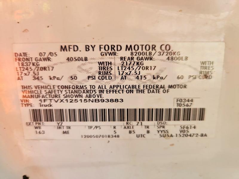 Auction sale of the 2005 Ford F150, vin: 1FTVX12515NB93883, lot number: 64666476
