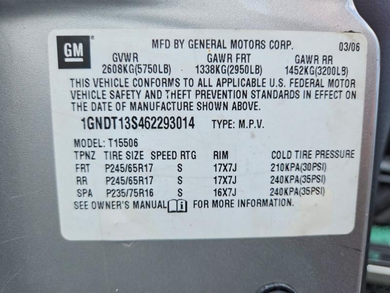 Продаж на аукціоні авто 2006 Chevrolet Trailblazer, vin: 1GNDT13S462293014, номер лоту: 65453156