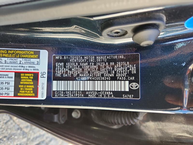 63429426 :رقم المزاد ، 4T1BD1FK4CU038240 vin ، 2012 Toyota Camry Hybrid مزاد بيع