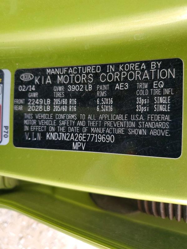 63458716 :رقم المزاد ، KNDJN2A26E7719690 vin ، 2014 Kia Soul مزاد بيع