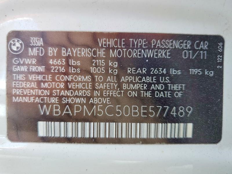 2011 Bmw 335 მანქანა იყიდება აუქციონზე, vin: WBAPM5C50BE577489, აუქციონის ნომერი: 65690146