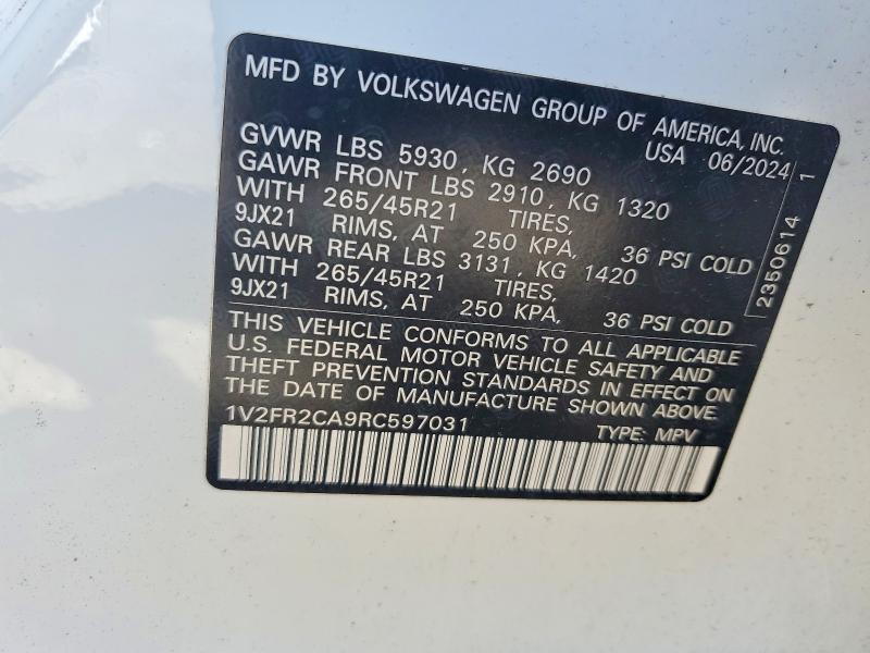 Продаж на аукціоні авто 2024 Volkswagen Atlas, vin: 1V2FR2CA9RC597031, номер лоту: 66161846