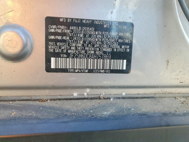 2010 Subaru Forester მანქანა იყიდება აუქციონზე, vin: JF2SH6DC8AH757869, აუქციონის ნომერი: 65507076