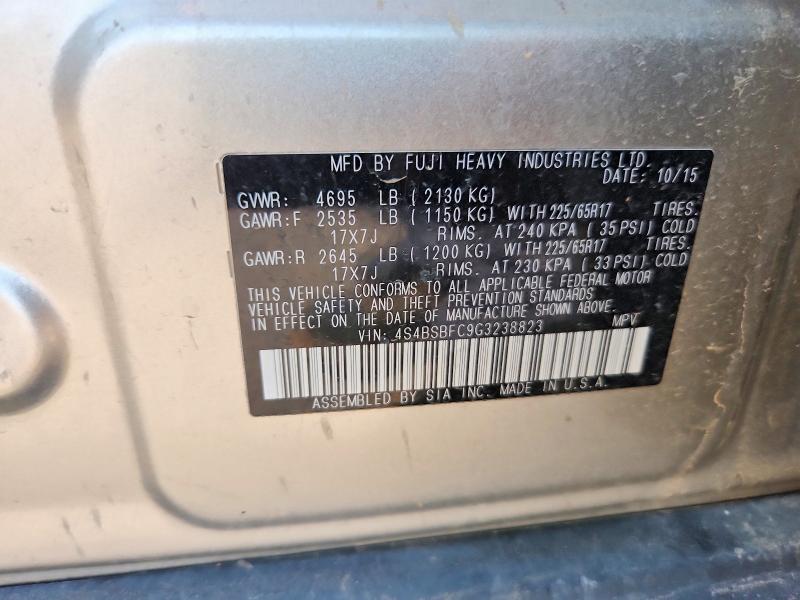 2016 Subaru Outback მანქანა იყიდება აუქციონზე, vin: 4S4BSBFC9G3238823, აუქციონის ნომერი: 68704926