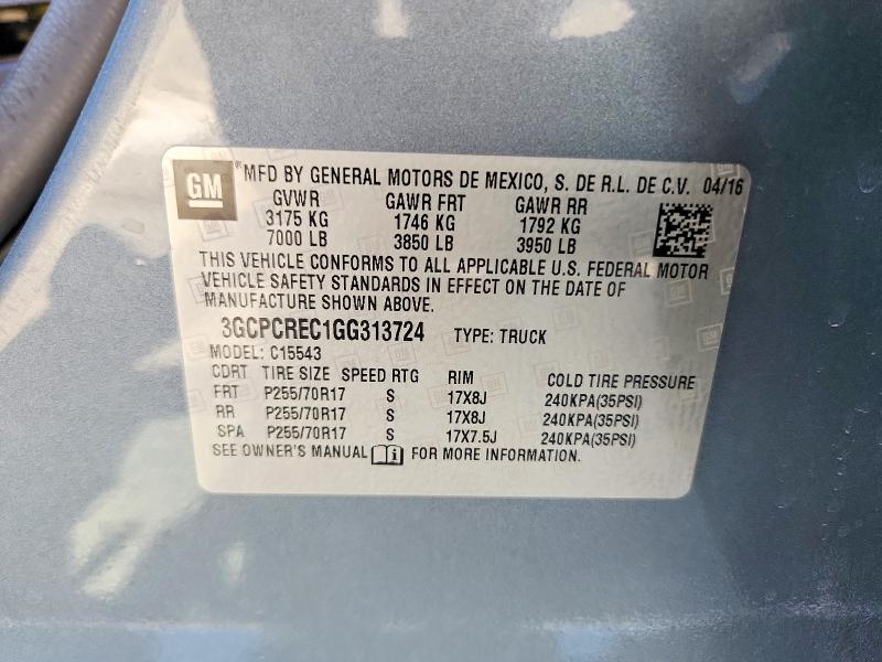 Продаж на аукціоні авто 2016 Chevrolet Silverado, vin: 3GCPCREC1GG313724, номер лоту: 62964096