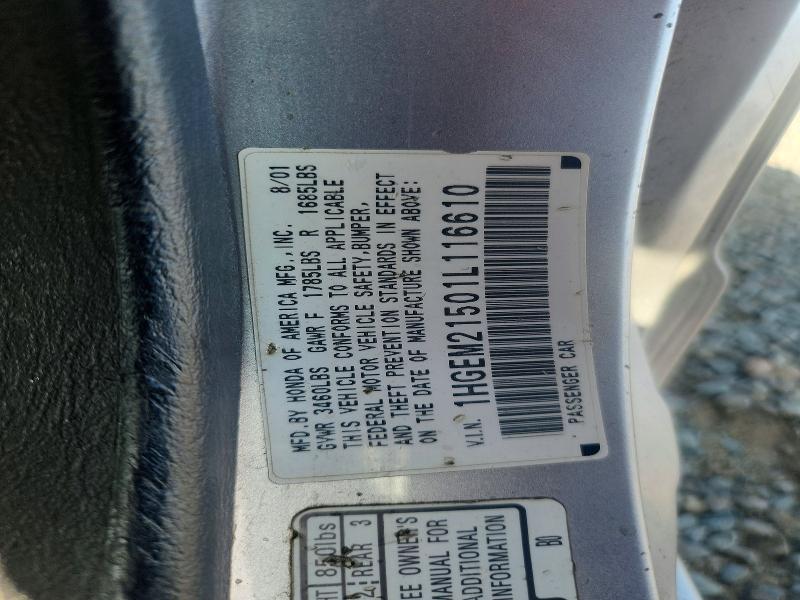 63527686 :رقم المزاد ، 1HGEM21501L116610 vin ، 2001 Honda Civic مزاد بيع