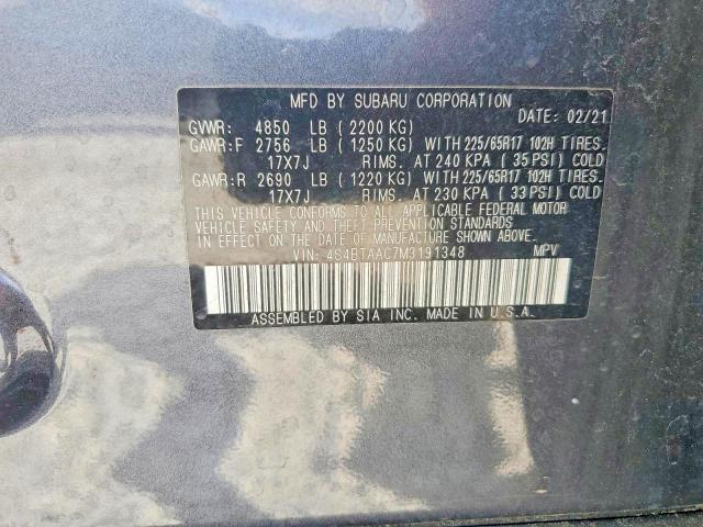 64122786 :رقم المزاد ، 4S4BTAAC7M3191348 vin ، 2021 Subaru Outback مزاد بيع