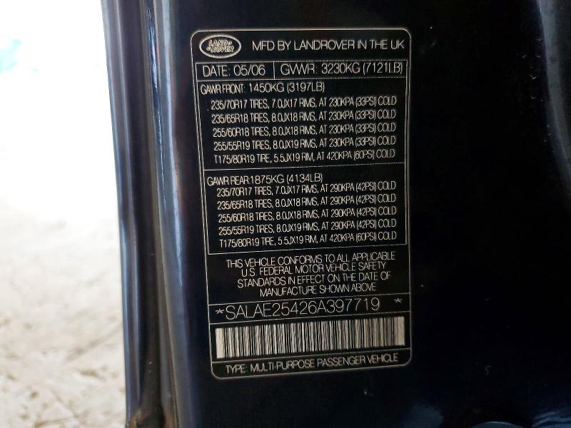 2006 Land Rover Lr3 მანქანა იყიდება აუქციონზე, vin: SALAE25426A397719, აუქციონის ნომერი: 64057426