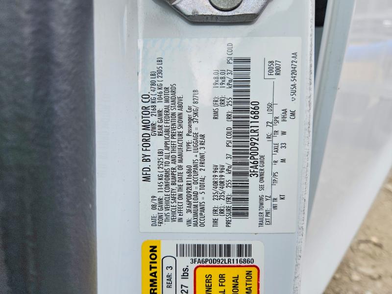 Продаж на аукціоні авто 2020 Ford Fusion, vin: 3FA6P0D92LR116860, номер лоту: 64765026