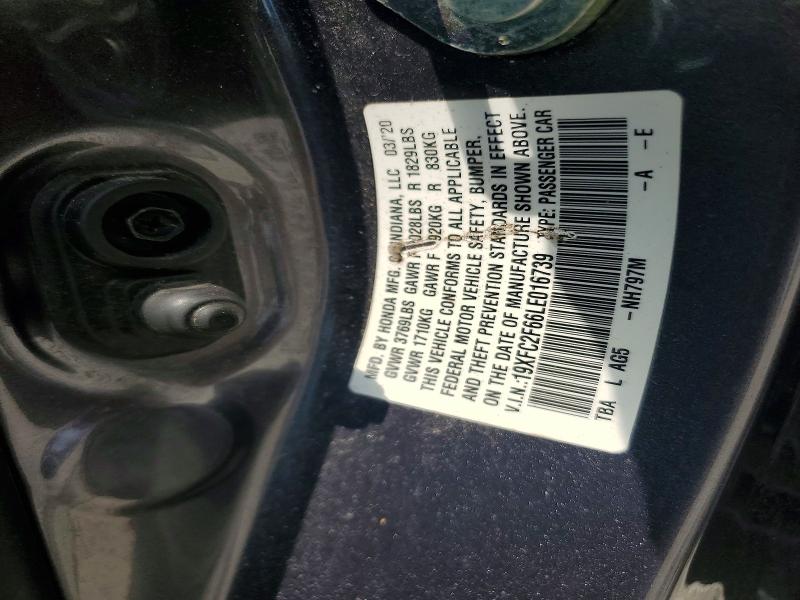 Продаж на аукціоні авто 2020 Honda Civic, vin: 19XFC2F66LE016739, номер лоту: 64836076