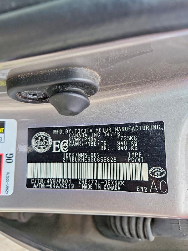 Aukcja sprzedaży 2016 Toyota Corolla, vin: 2T1BURHE6GC655829, numer aukcji: 64623736