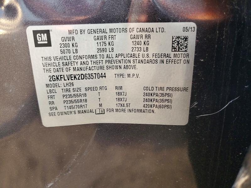 Aukcja sprzedaży 2013 Gmc Terrain, vin: 2GKFLVEK2D6357044, numer aukcji: 64961696