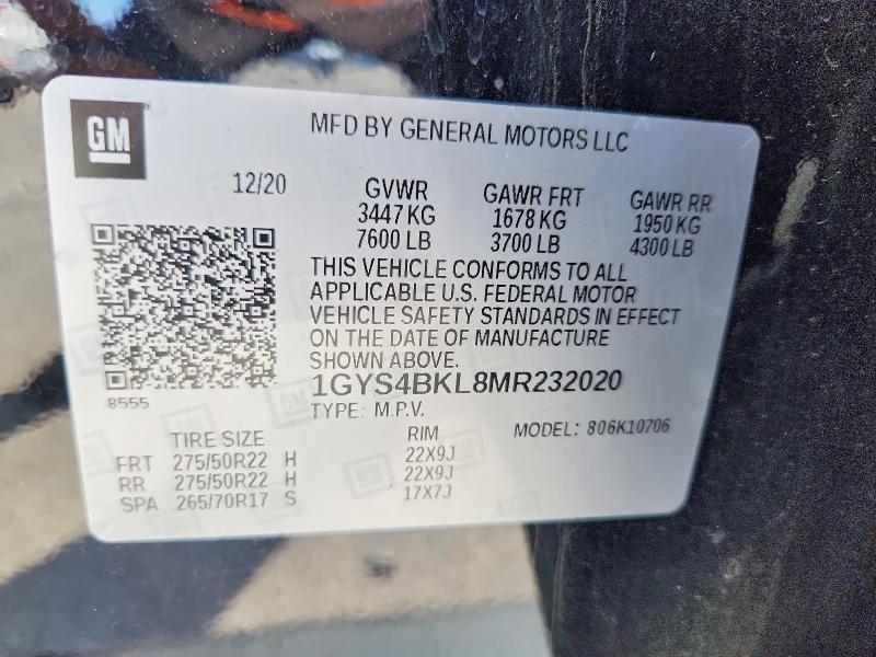 2021 Cadillac Escalade მანქანა იყიდება აუქციონზე, vin: 1GYS4BKL8MR232020, აუქციონის ნომერი: 60827036