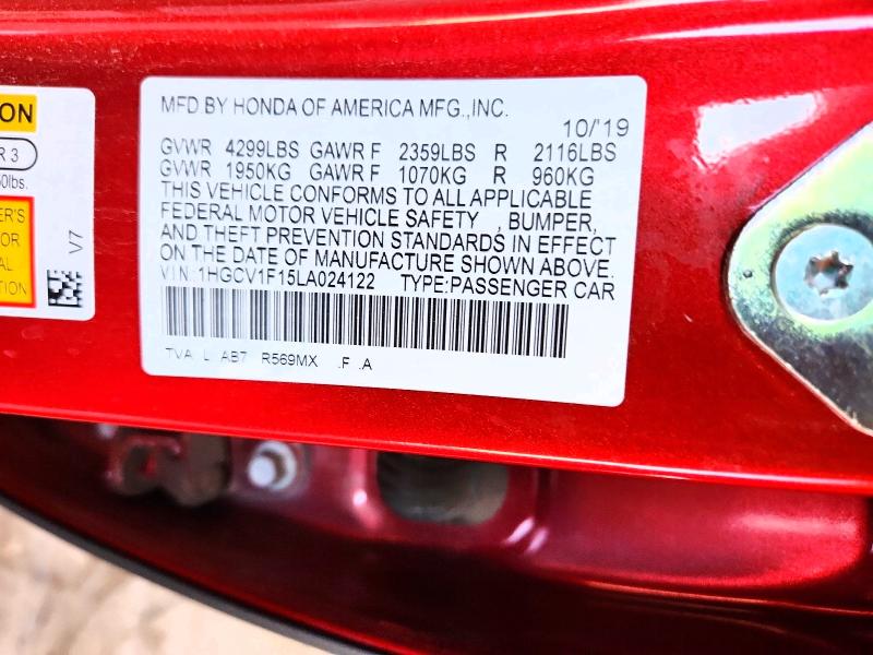 Продаж на аукціоні авто 2020 Honda Accord, vin: 1HGCV1F15LA024122, номер лоту: 66083646