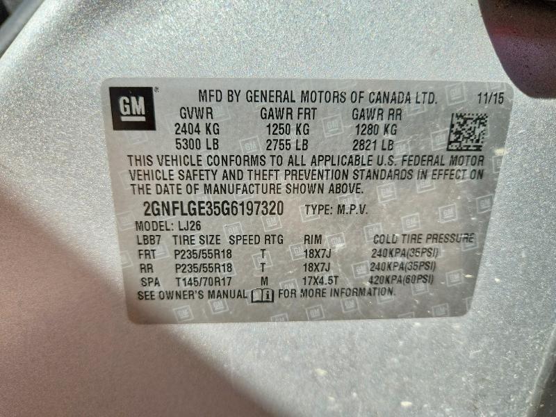 66404556 :رقم المزاد ، 2GNFLGE35G6197320 vin ، 2016 Chevrolet Equinox مزاد بيع