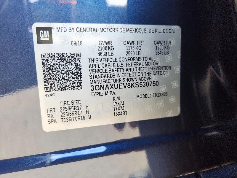 Продажа на аукционе авто 2019 Chevrolet Equinox, vin: 3GNAXUEV8KS530750, номер лота: 67079936