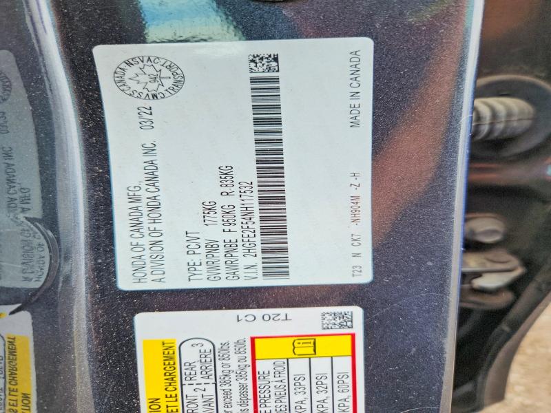 Продаж на аукціоні авто 2022 Honda Civic, vin: 2HGFE2F54NH117532, номер лоту: 65998416