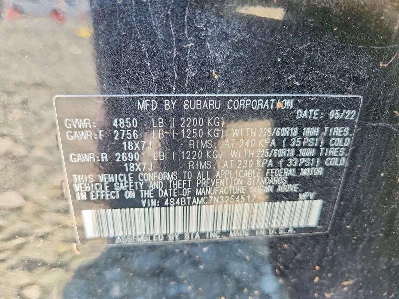 2022 Subaru Outback მანქანა იყიდება აუქციონზე, vin: 4S4BTAMC7N3254512, აუქციონის ნომერი: 66557726