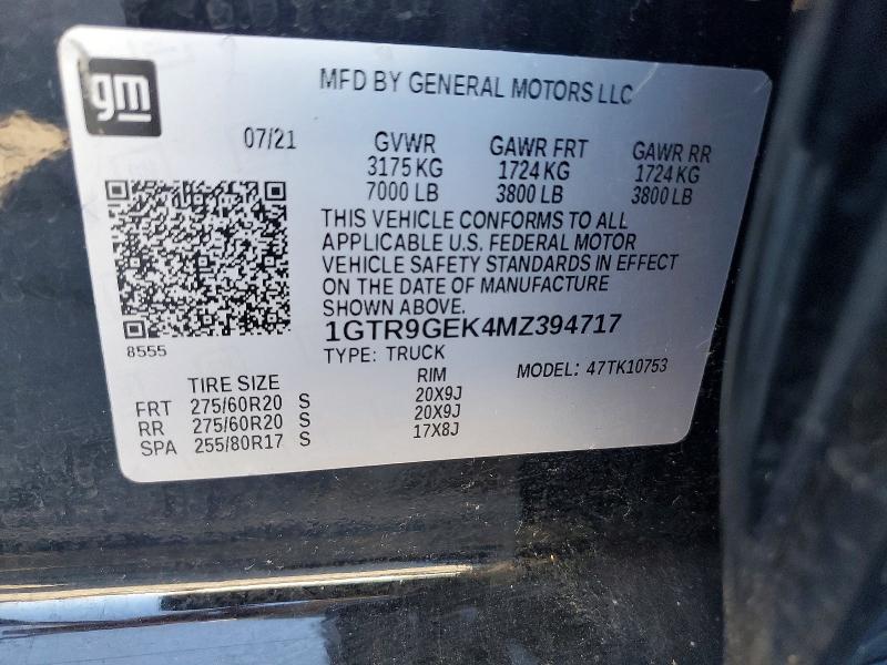 2021 Gmc Sierra მანქანა იყიდება აუქციონზე, vin: 1GTR9GEK4MZ394717, აუქციონის ნომერი: 63196996