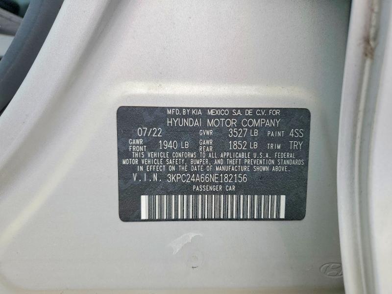 65512536 :رقم المزاد ، 3KPC24A66NE182156 vin ، 2022 Hyundai Accent مزاد بيع