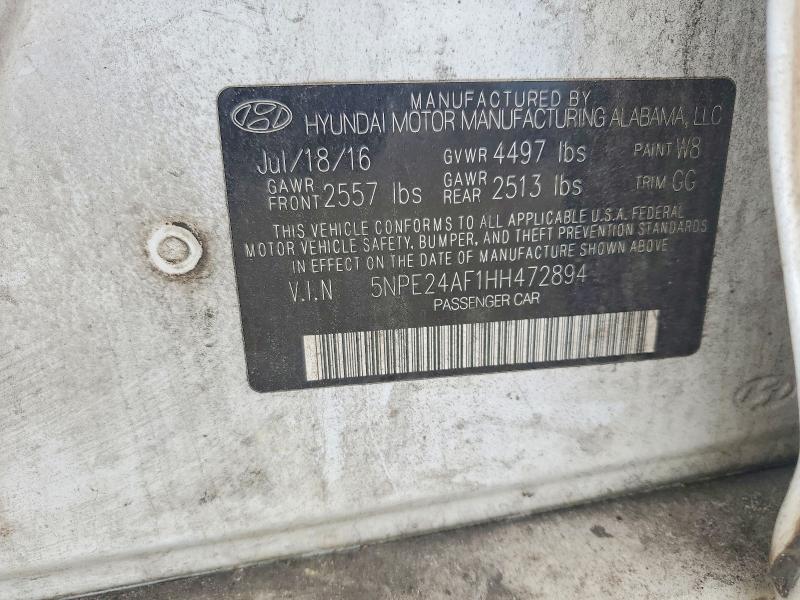 64958996 :رقم المزاد ، 5NPE24AF1HH472894 vin ، 2017 Hyundai Sonata مزاد بيع