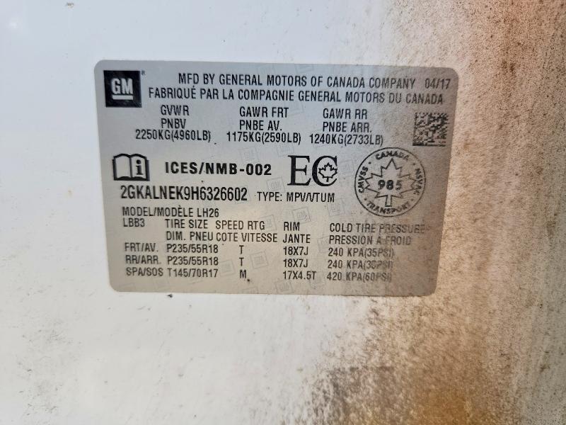 2017 Gmc Terrain მანქანა იყიდება აუქციონზე, vin: 2GKALNEK9H6326602, აუქციონის ნომერი: 62725796