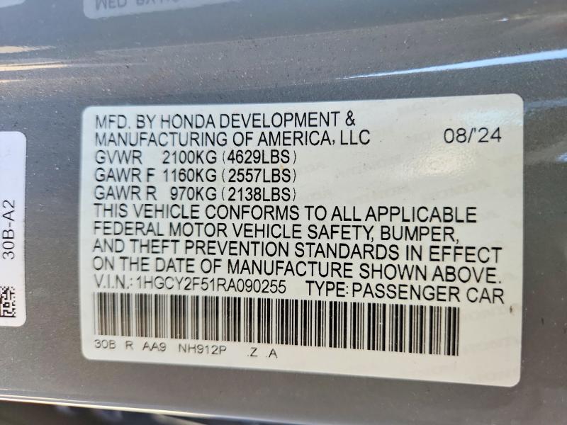 65560676 :رقم المزاد ، 1HGCY2F51RA090255 vin ، 2024 Honda Accord مزاد بيع