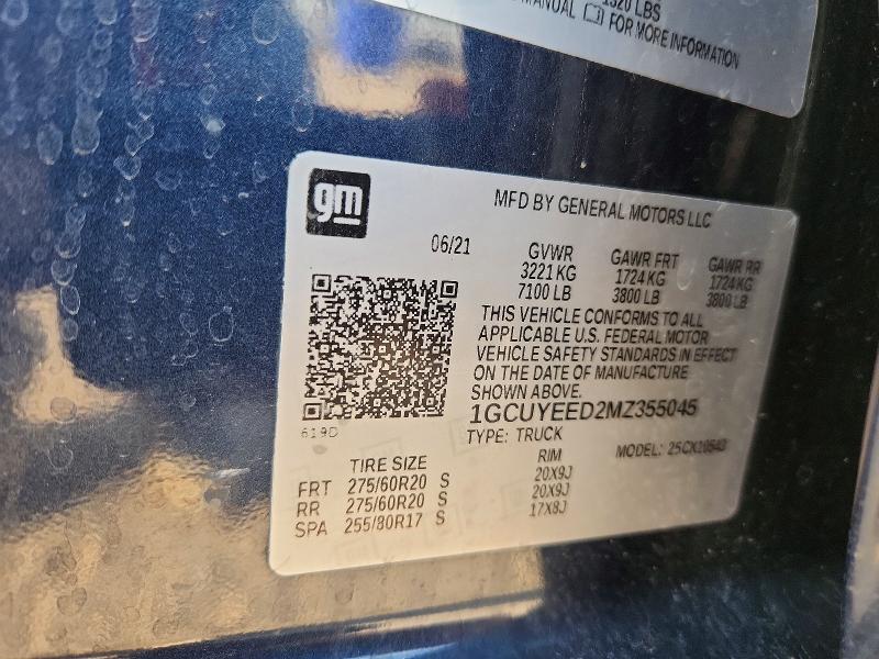 Aukcja sprzedaży 2021 Chevrolet Silverado, vin: 1GCUYEED2MZ355045, numer aukcji: 64598216