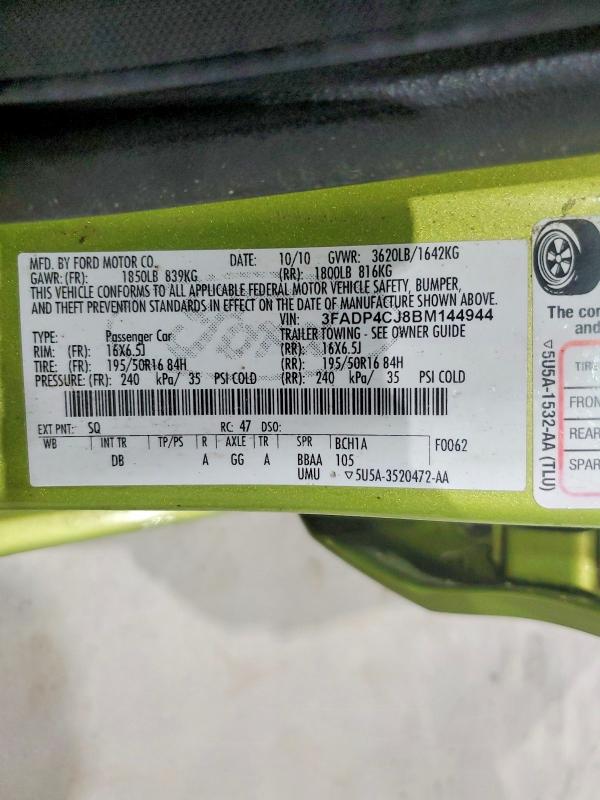 2011 Ford Fiesta მანქანა იყიდება აუქციონზე, vin: 3FADP4CJ8BM144944, აუქციონის ნომერი: 57580526