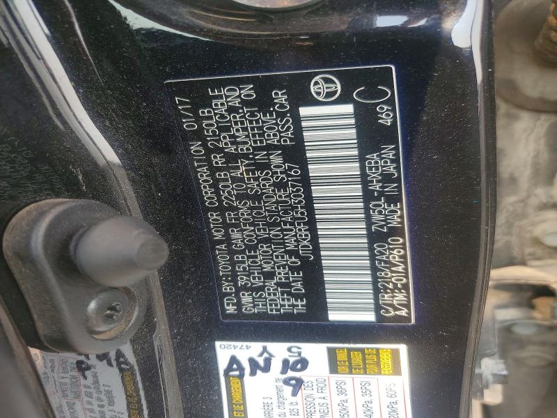 63707456 :رقم المزاد ، JTDKBRFU5H3037167 vin ، 2017 Toyota Prius مزاد بيع