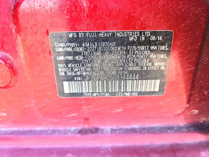 65033146 :رقم المزاد ، JF2GPABC5G8344444 vin ، 2016 Subaru Crosstrek مزاد بيع