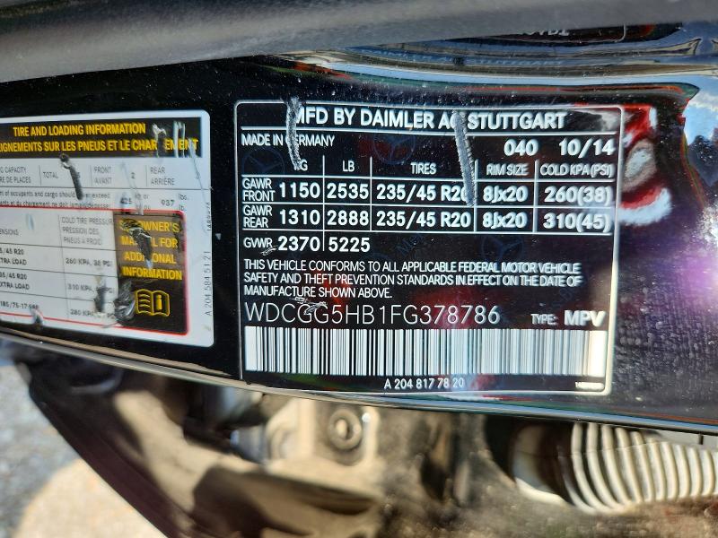 63763756 :رقم المزاد ، WDCGG5HB1FG378786 vin ، 2015 Mercedes-benz Glk مزاد بيع
