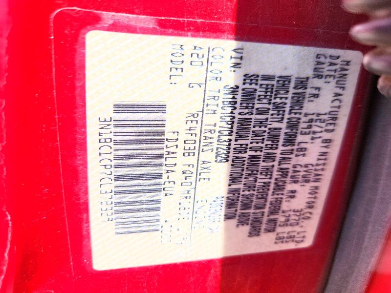 2012 Nissan Versa მანქანა იყიდება აუქციონზე, vin: 3N1BC1CP7CL372329, აუქციონის ნომერი: 64834226