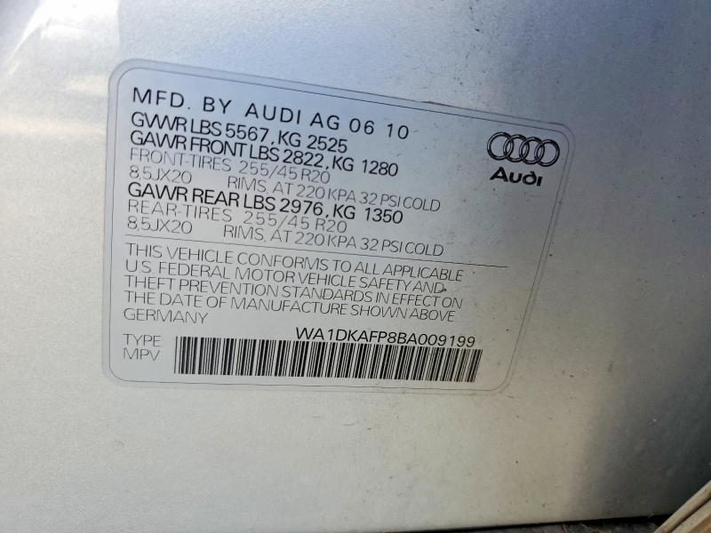 66392486 :رقم المزاد ، WA1DKAFP8BA009199 vin ، 2011 Audi Q5 مزاد بيع