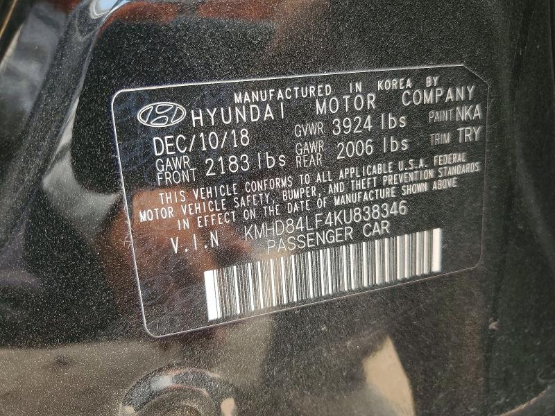 Продаж на аукціоні авто 2019 Hyundai Elantra, vin: KMHD84LF4KU838346, номер лоту: 62661866